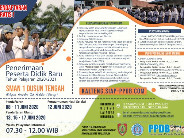 Penerimaan Peserta Didik Baru (PPDB) Online SMAN 1 Dusun Tengah Tahun Pelajaran 2020/2021
